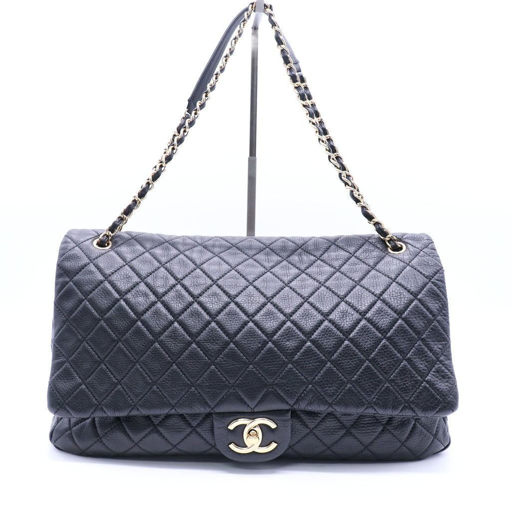 Chanel Calfskin Quilted XXL Travel Flap Bag Black twins