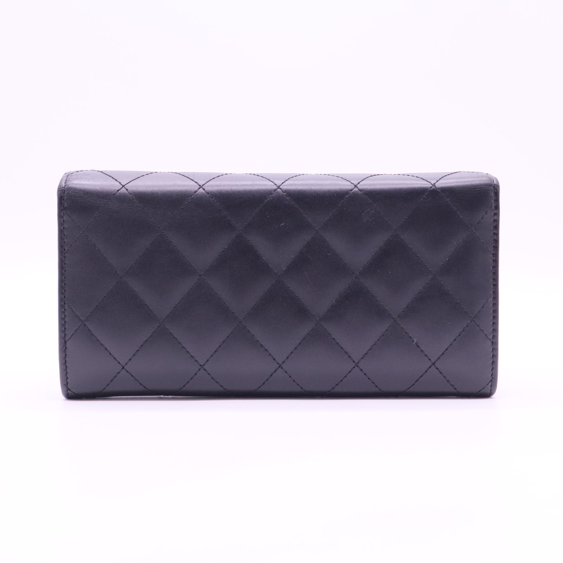 Calfskin Quilted Cambon Gusset Flap Wallet Black