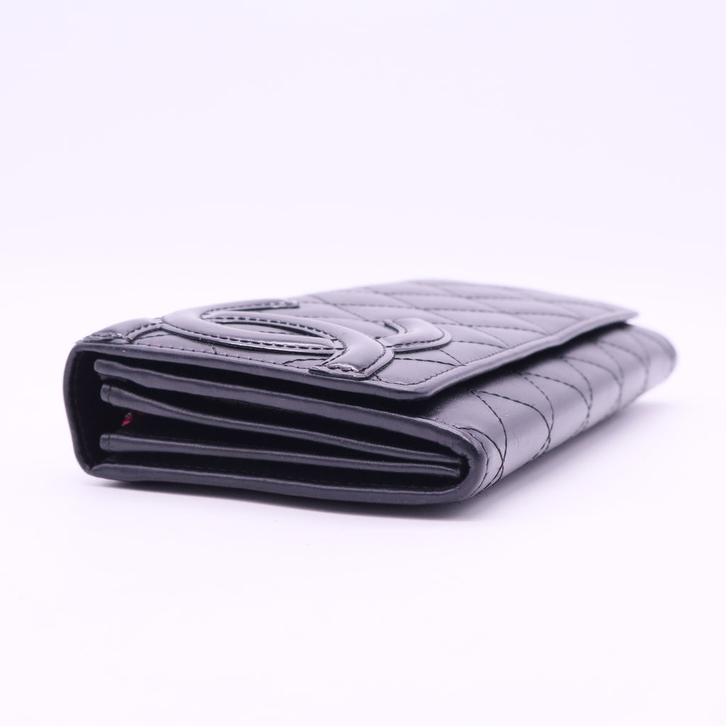 Calfskin Quilted Cambon Gusset Flap Wallet Black