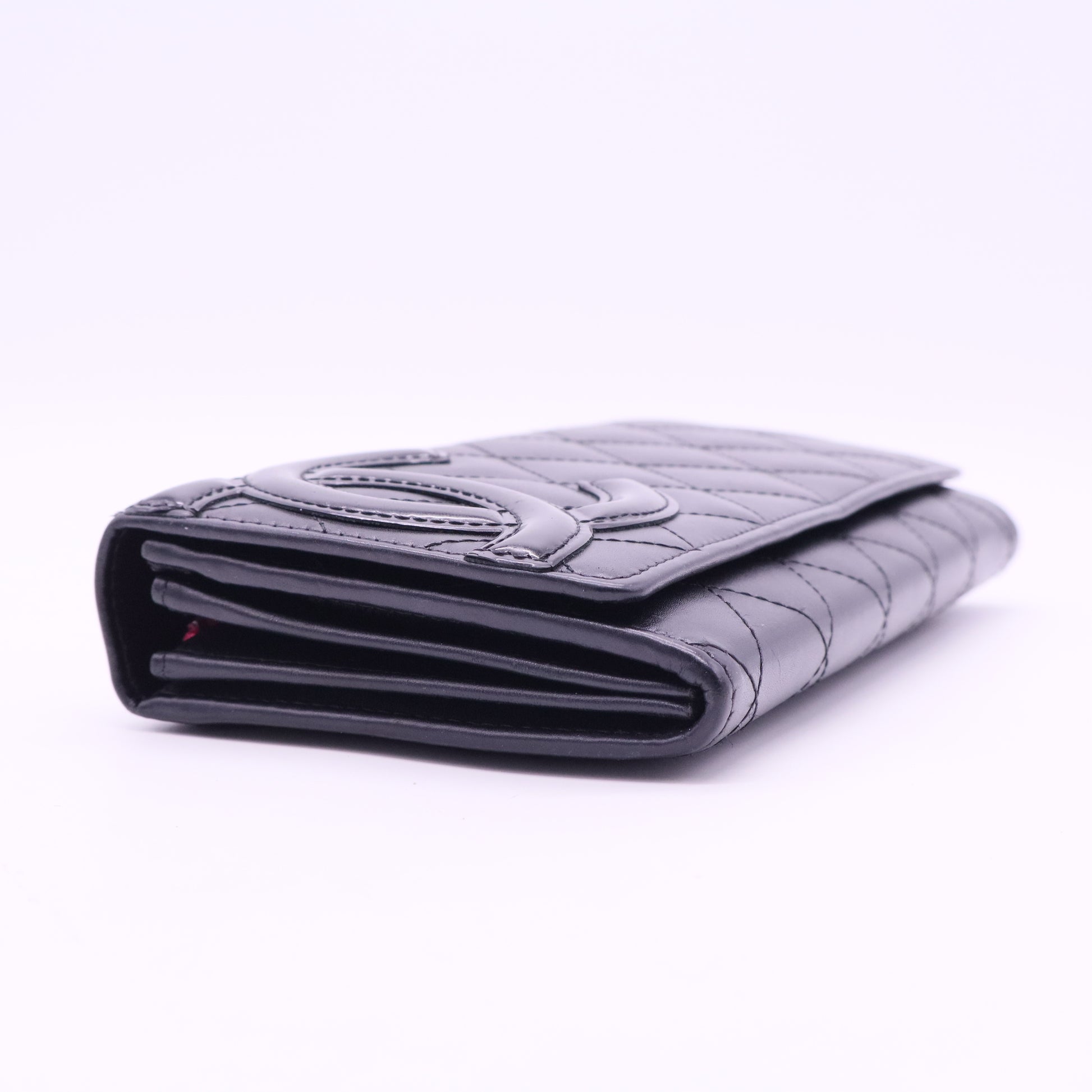 Calfskin Quilted Cambon Gusset Flap Wallet Black