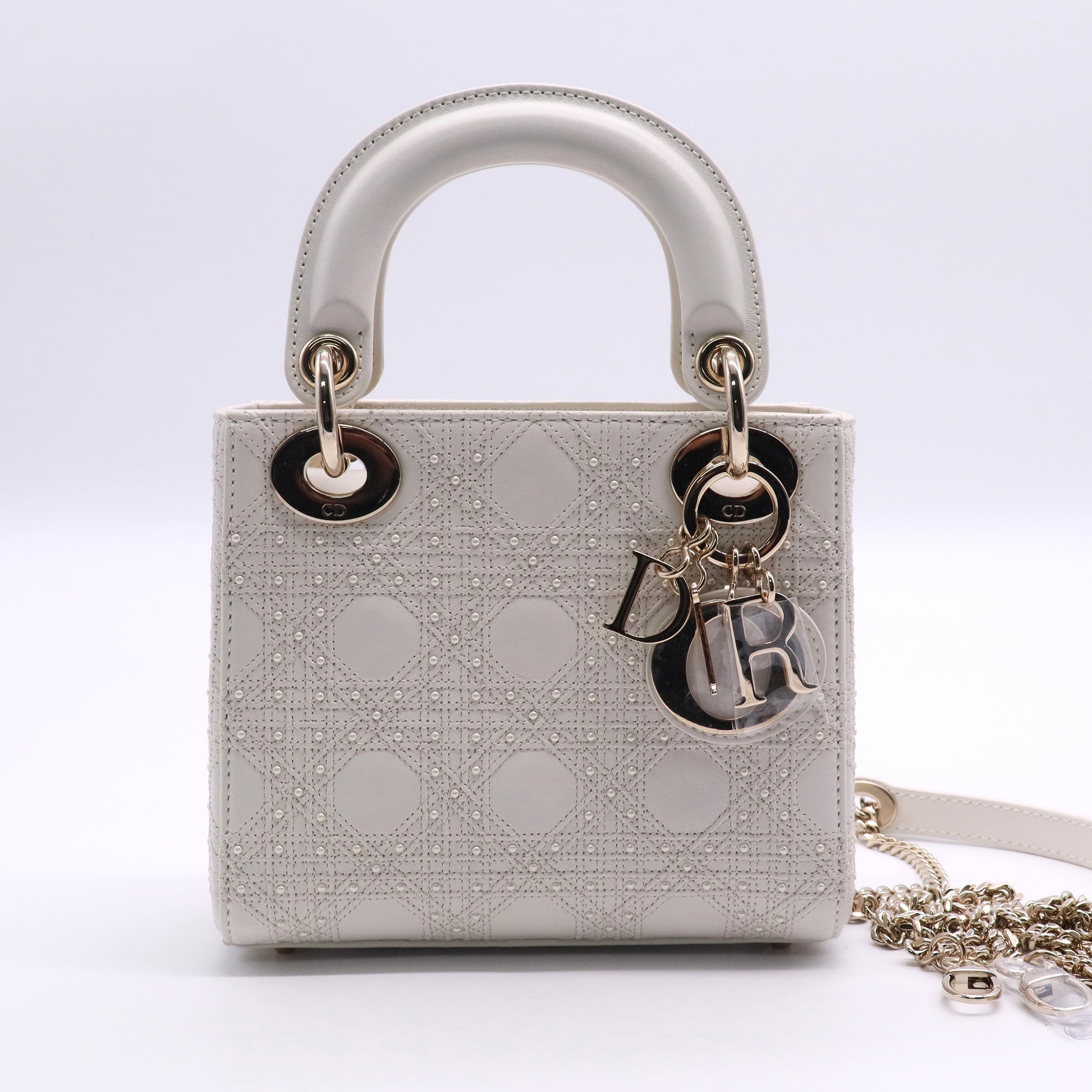 Satin Crystal Cannage Mini Lady Dior White twins LDJ2735