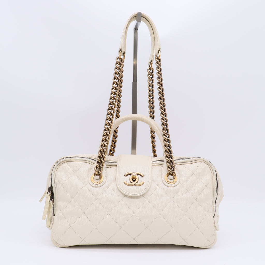 Chanel White Quilted Leather CC Crown Tote Bag Twins LDJ4940