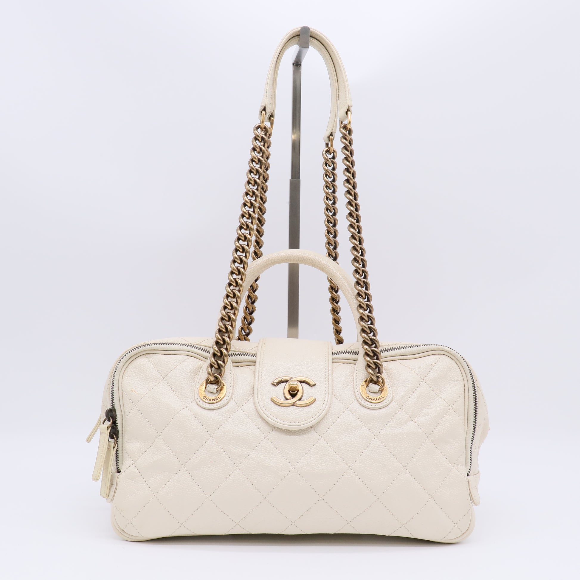 Chanel White Quilted Leather CC Crown Tote Bag Twins LDJ4940