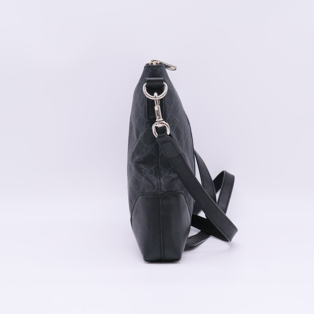 Soft GG Supreme Monogram Appia Calfskin Web East West Messenger Bag Black Grey B23962