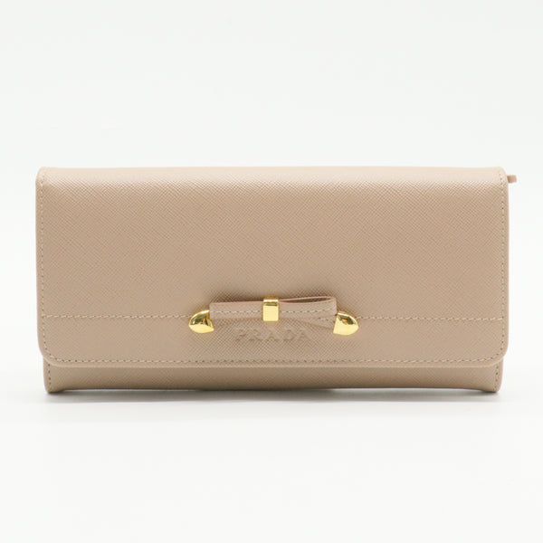 Bow Flap Wallet Saffiano Leather Long