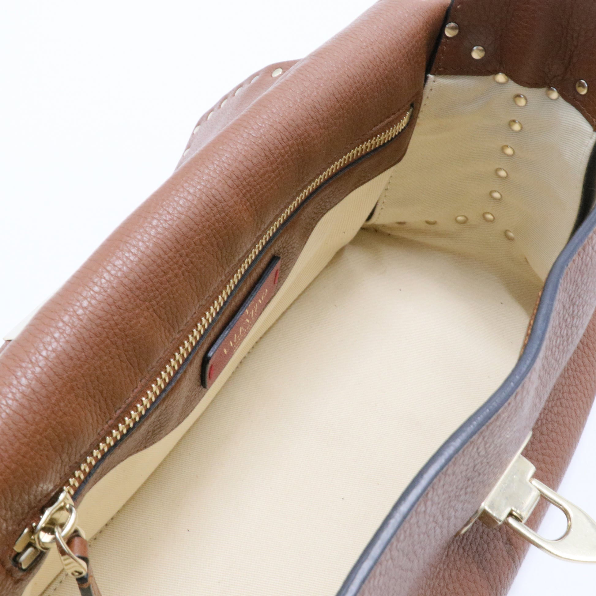 Rockstud Flip Lock Top Handle Bag Leather Small