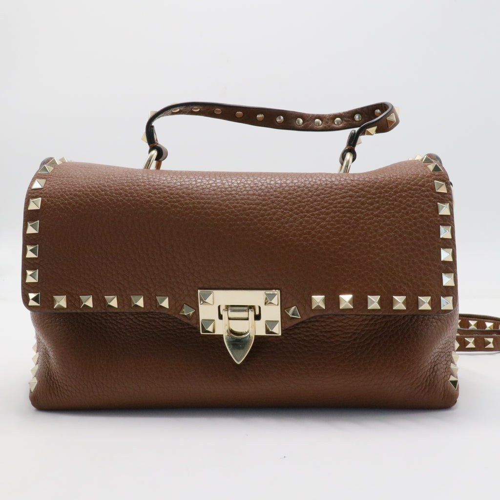 Rockstud Flip Lock Top Handle Bag Leather Small