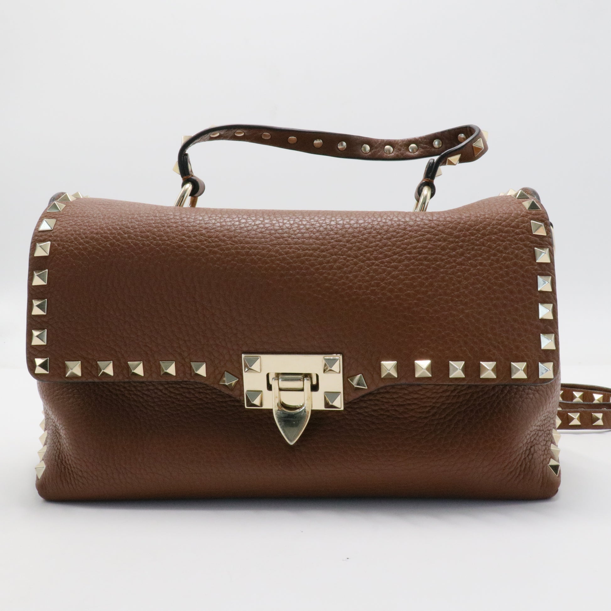 Rockstud Flip Lock Top Handle Bag Leather Small