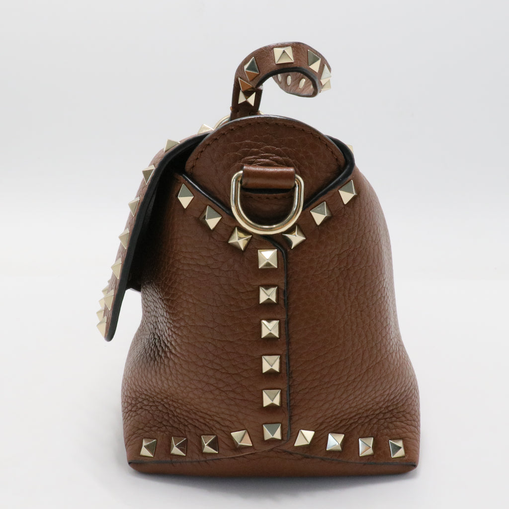 Rockstud Flip Lock Top Handle Bag Leather Small
