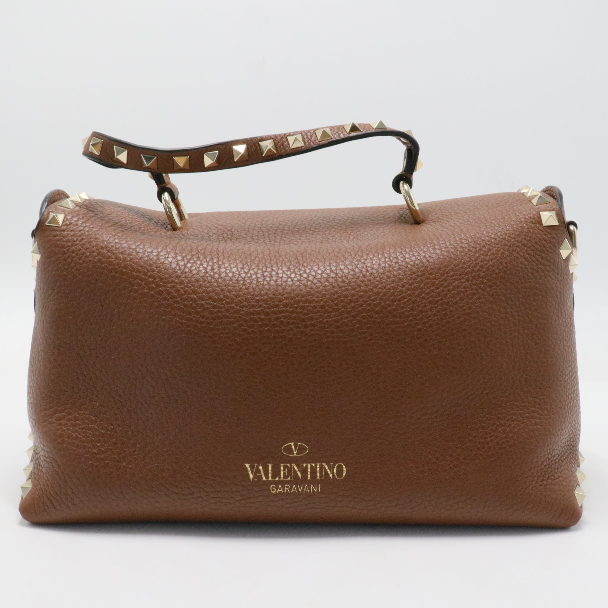 Rockstud Flip Lock Top Handle Bag Leather Small