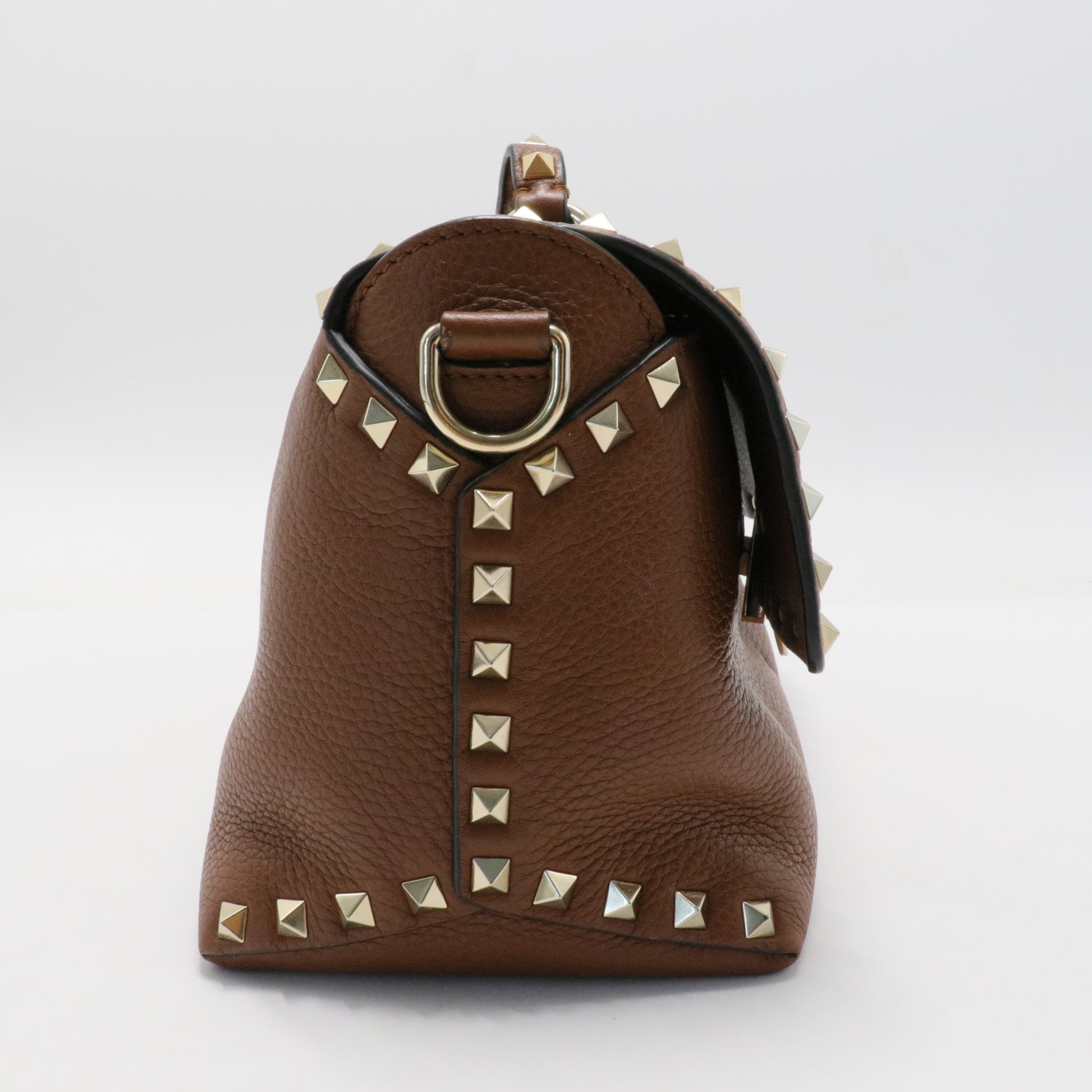 Rockstud Flip Lock Top Handle Bag Leather Small