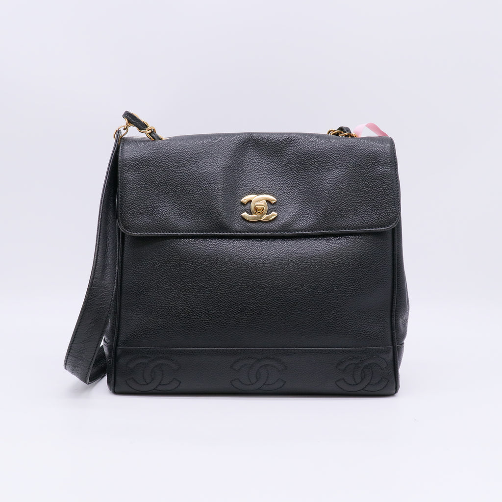 Chanel Caviar Triple CC Vertiacal Vintage Shopper Tote Bag Twins LDJ4939