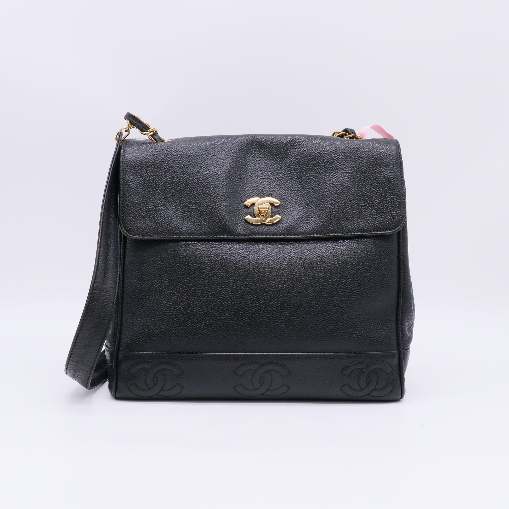 Chanel Caviar Triple CC Vertiacal Vintage Shopper Tote Bag Twins LDJ4939
