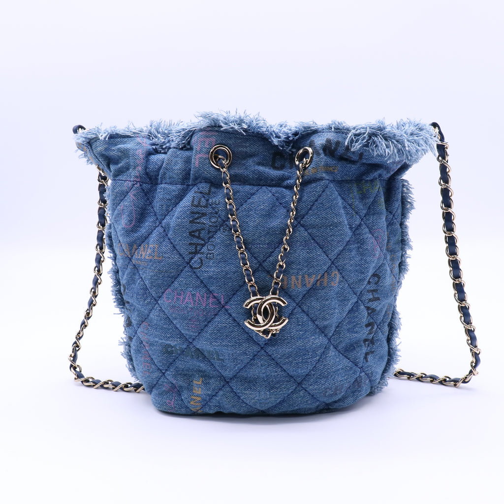 Chanel Denim Logo Chain Bucket Bag twins B22059