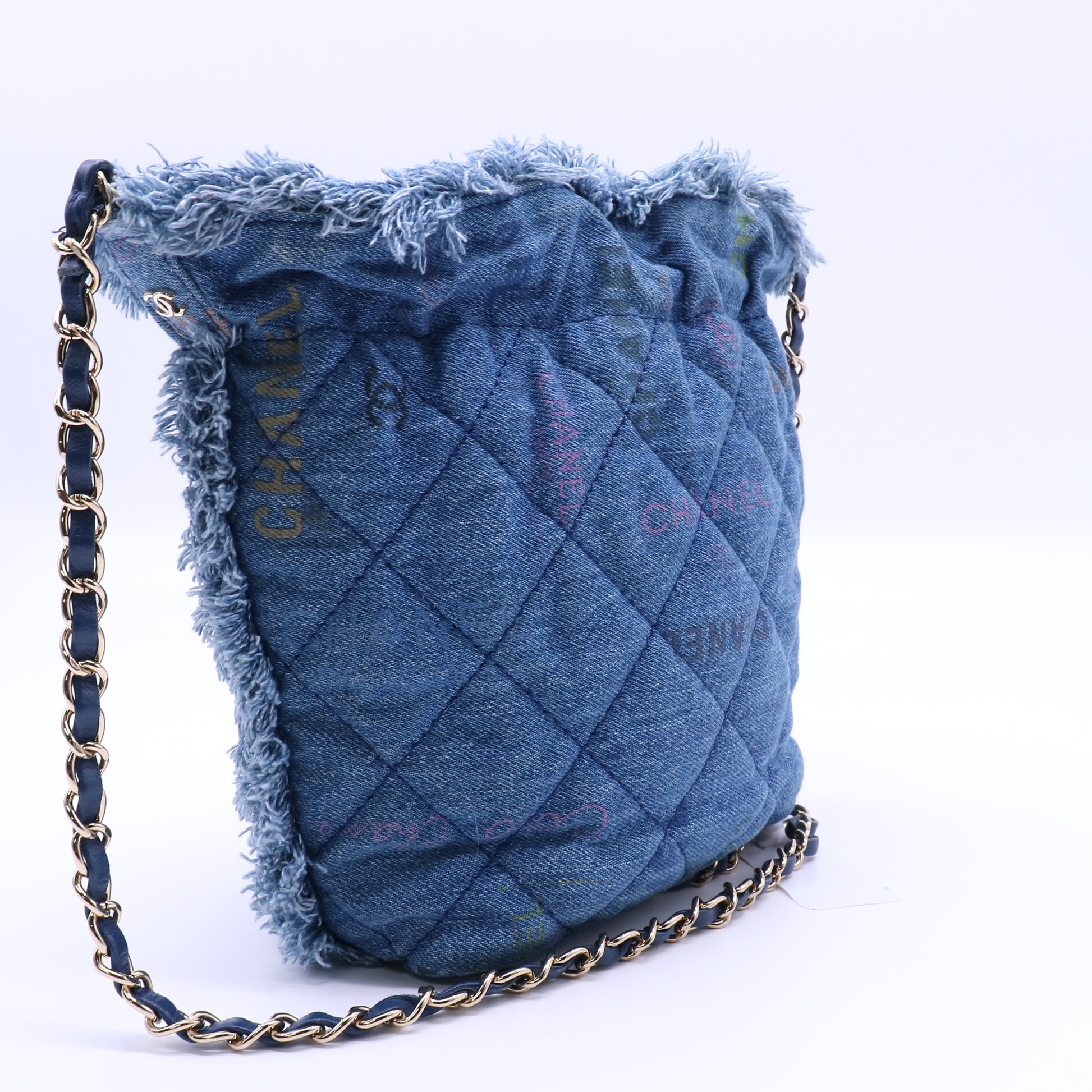 Chanel Denim Logo Chain Bucket Bag twins B22059