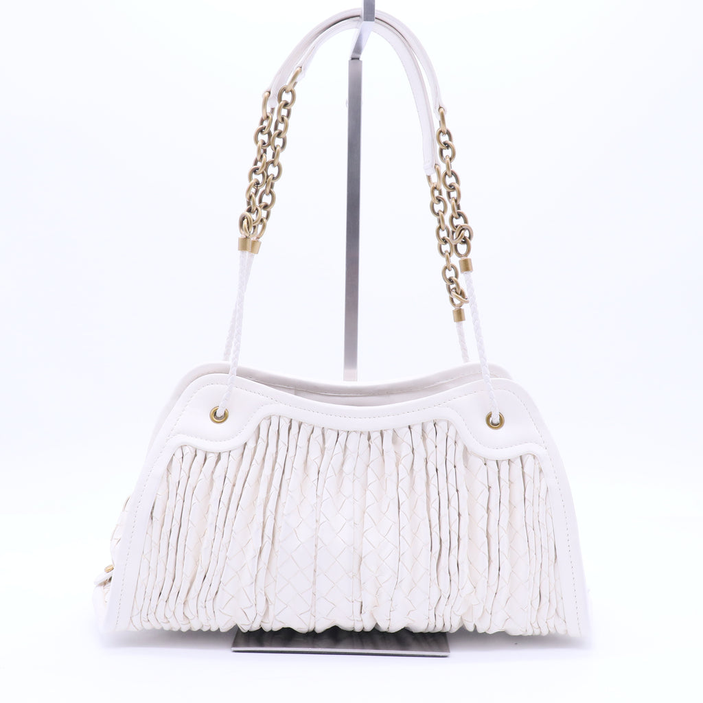 White Pleated Intrecciato Leather Satchel B20230