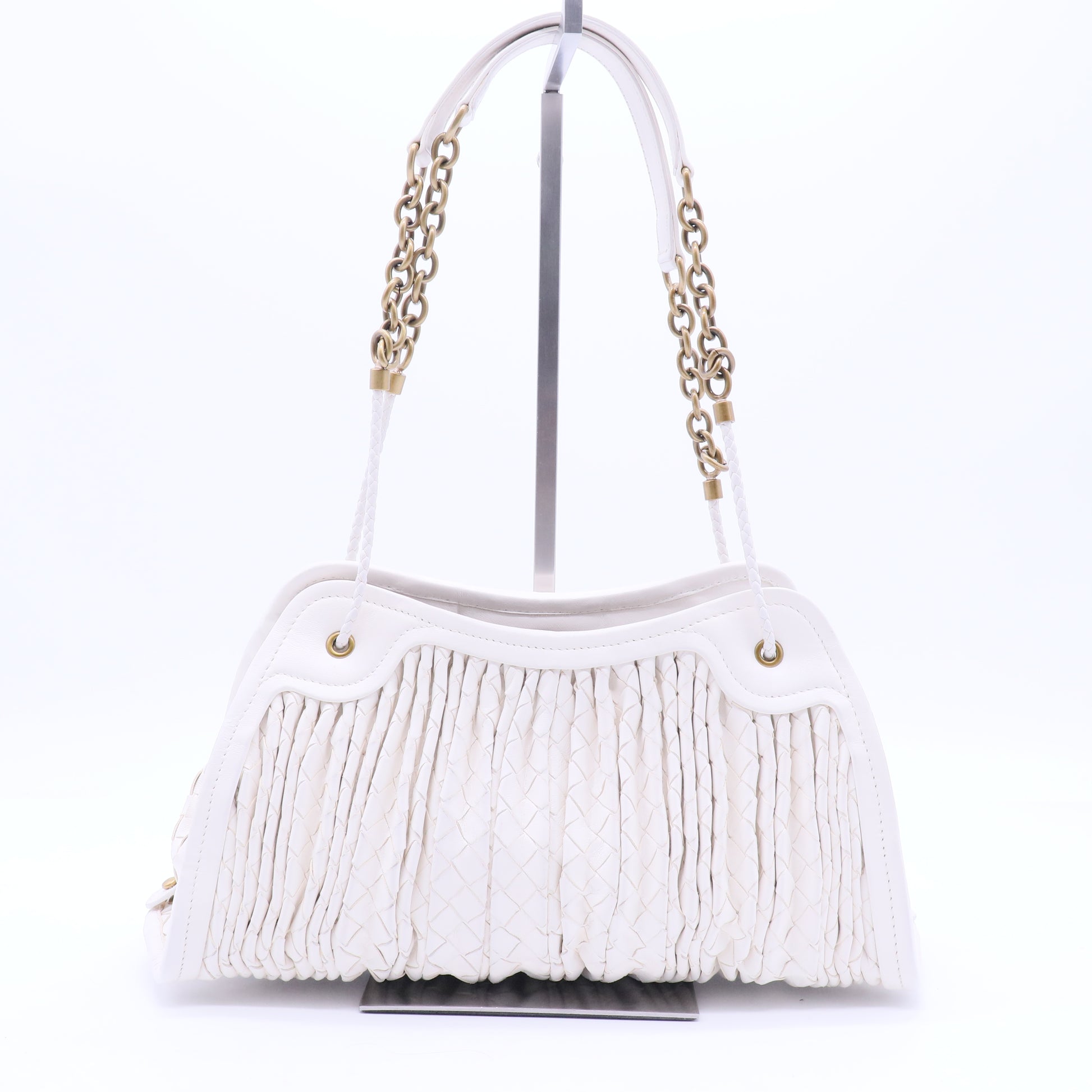 White Pleated Intrecciato Leather Satchel B20230