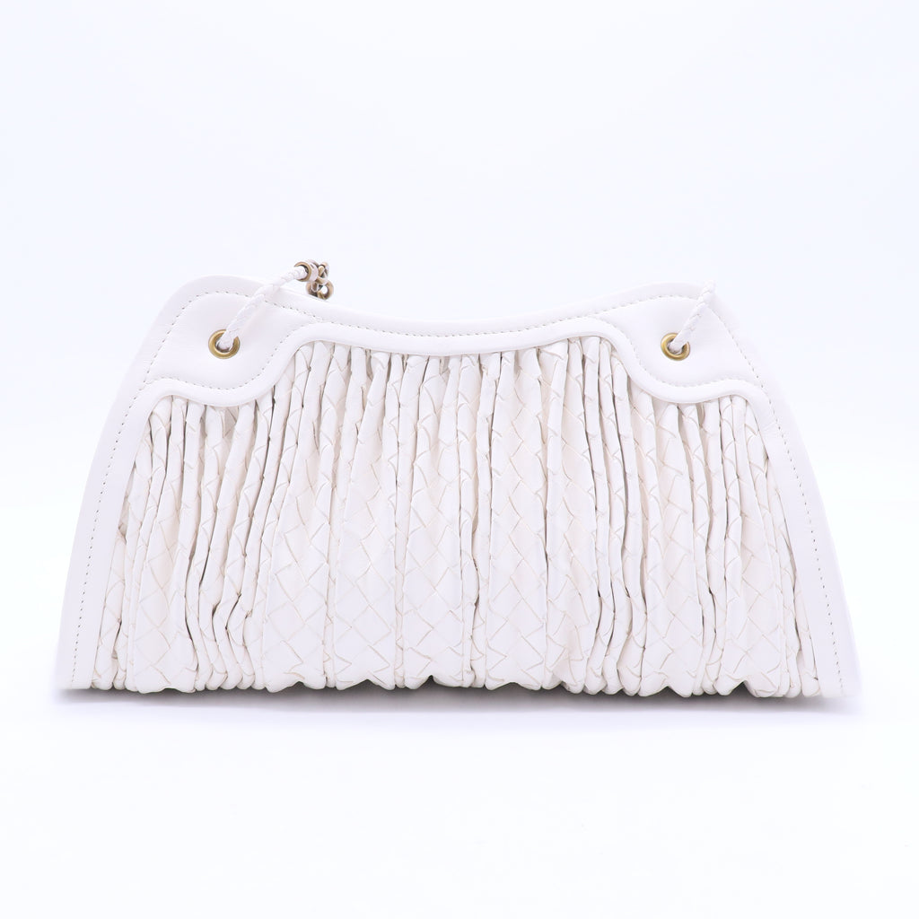 White Pleated Intrecciato Leather Satchel B20230