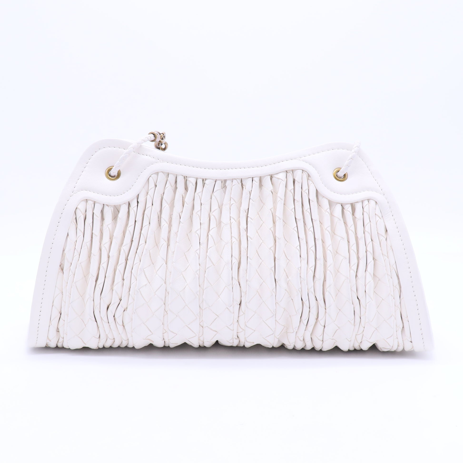 White Pleated Intrecciato Leather Satchel B20230