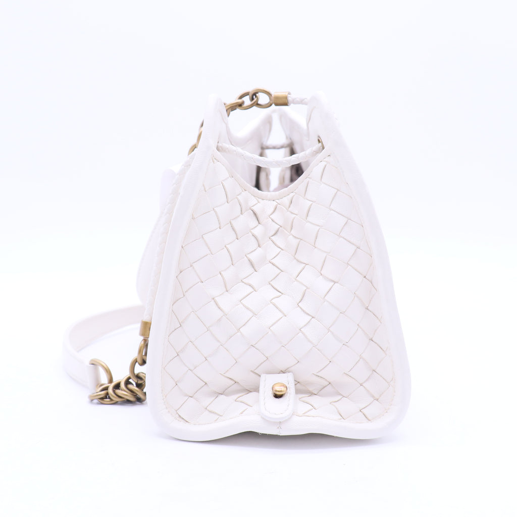 White Pleated Intrecciato Leather Satchel B20230