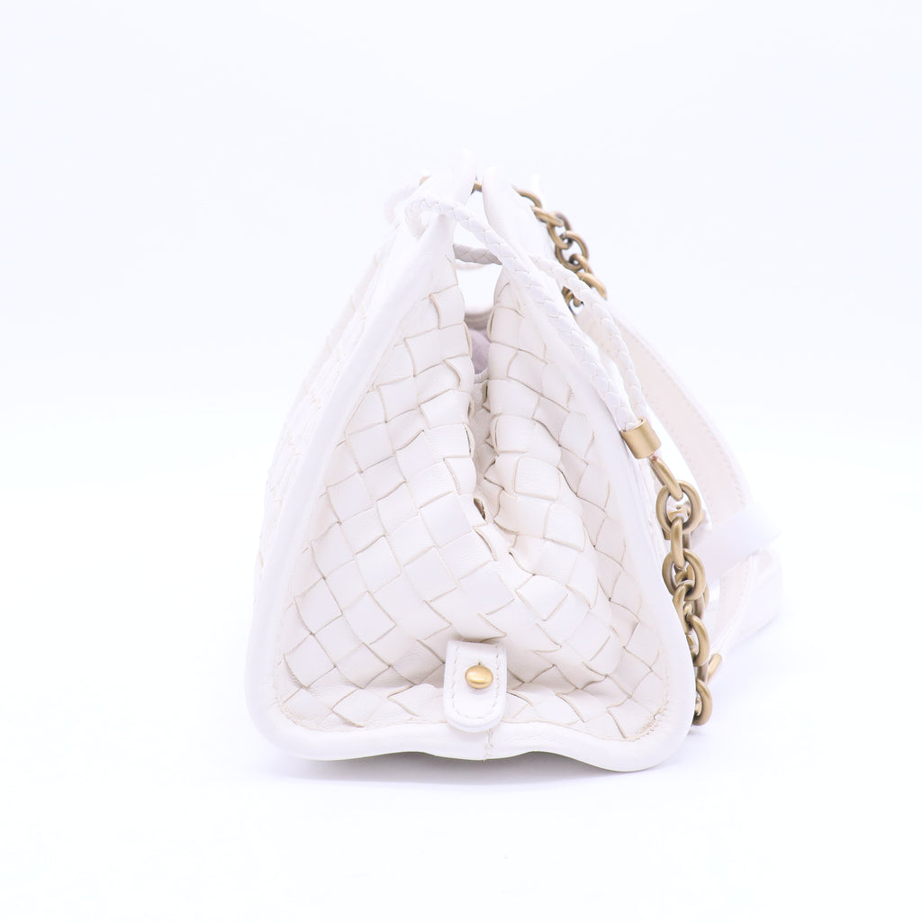 White Pleated Intrecciato Leather Satchel B20230