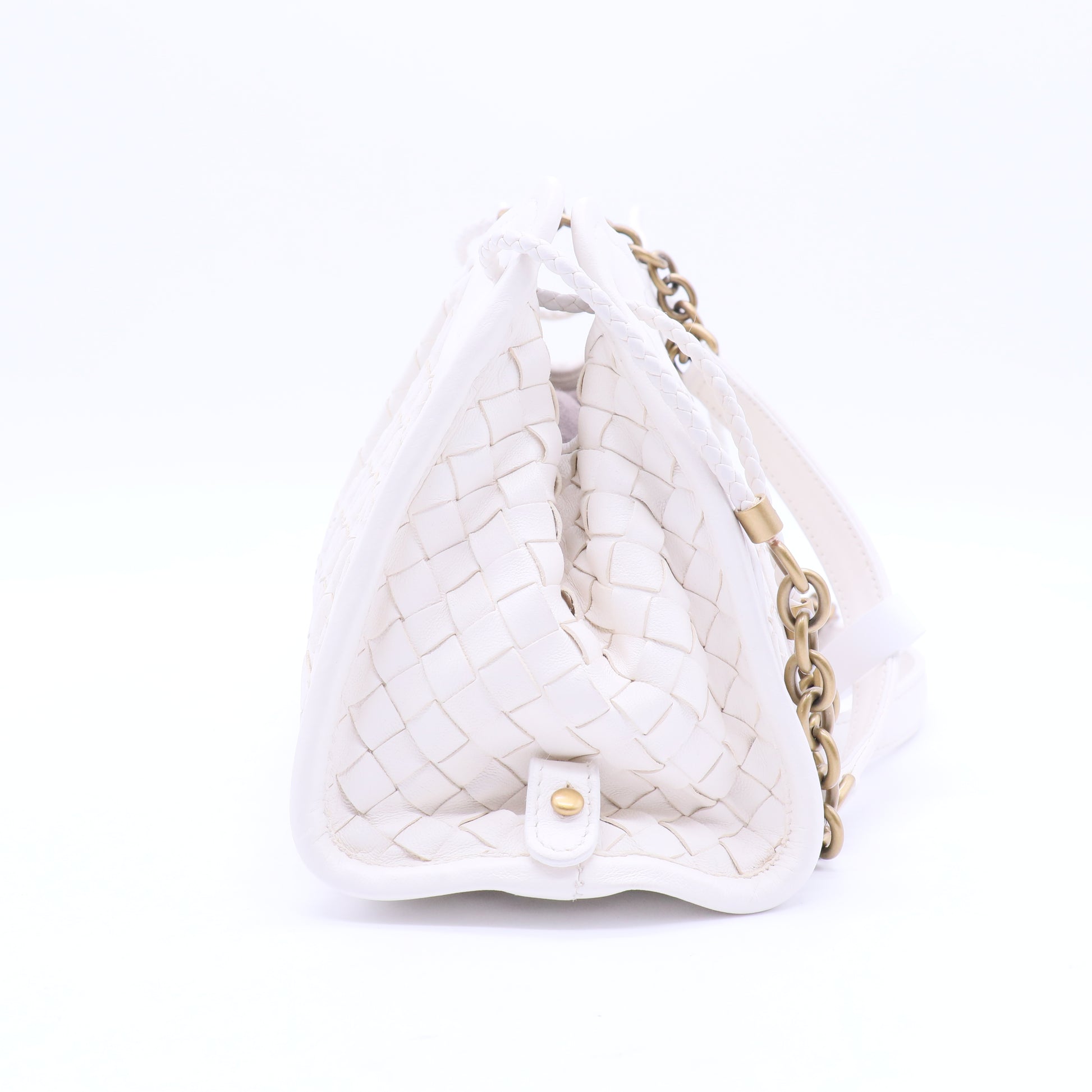 White Pleated Intrecciato Leather Satchel B20230