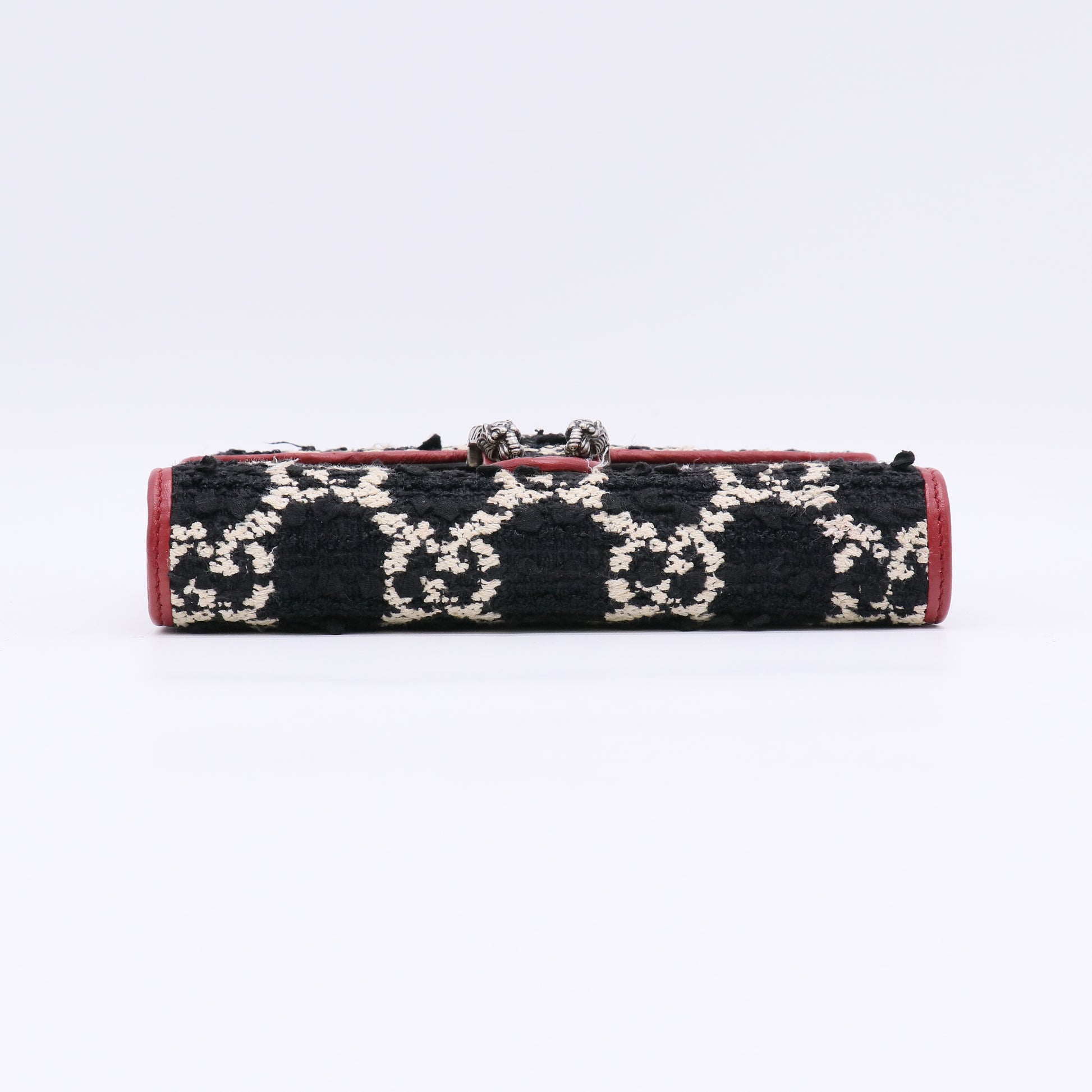 Tweed GG Monogram Mini Dionysus Chain Wallet Black White Romantic Cherry B23158