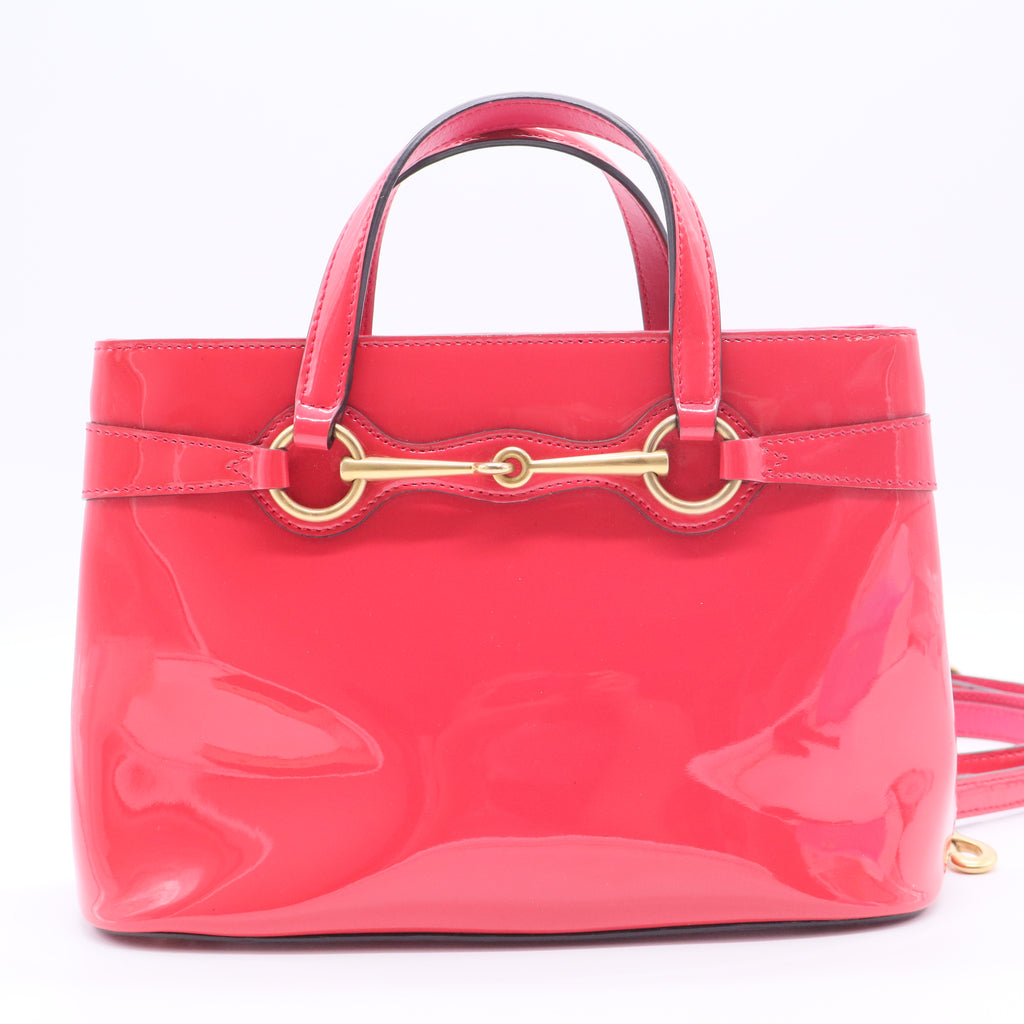 Gucci Bright Patent Leather Tote Bag Red Twins