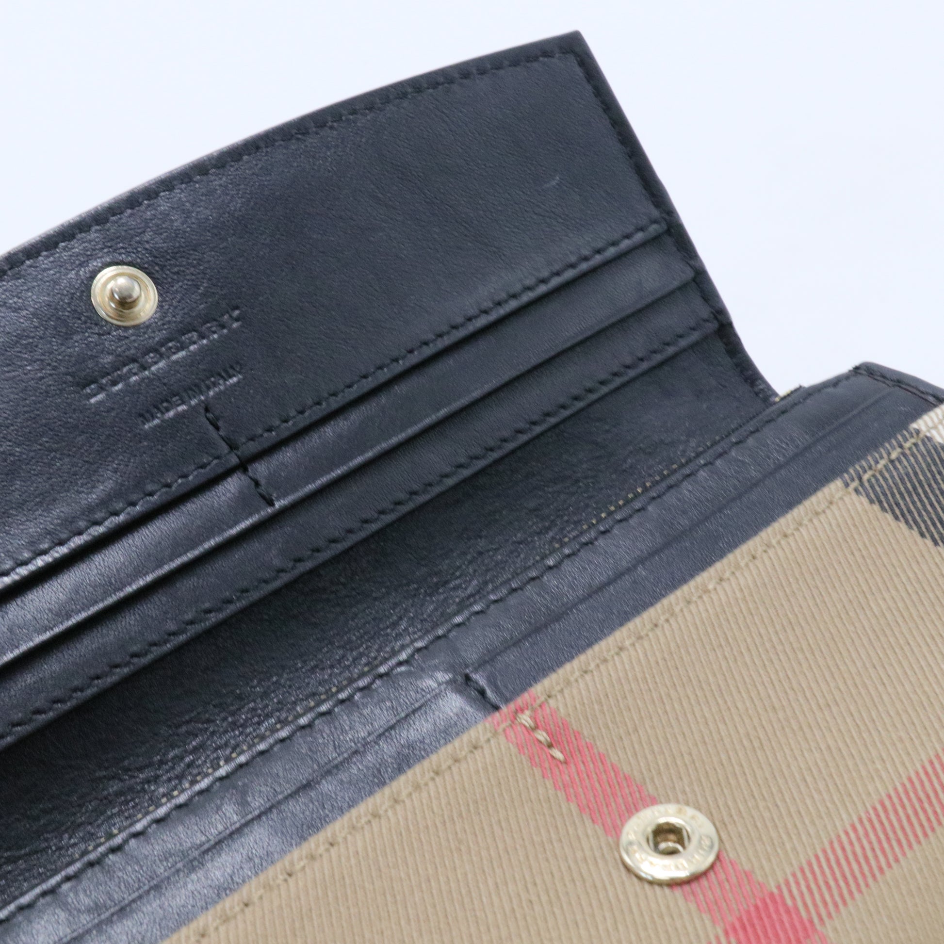 Porter Continental Wallet Leather and House Check Canvas Long