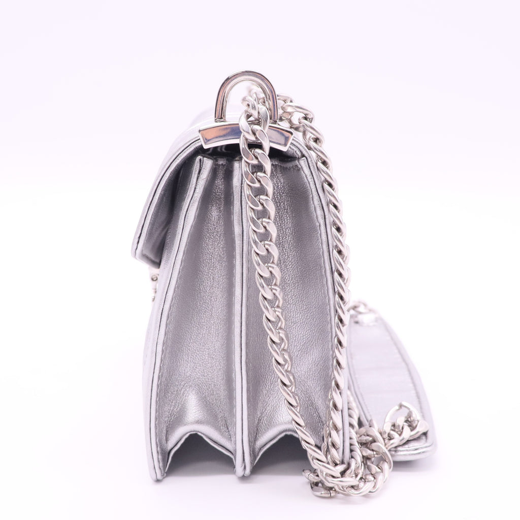 Small Metallic Silver Miu Confidential Matelassé Nappa Leather Bag