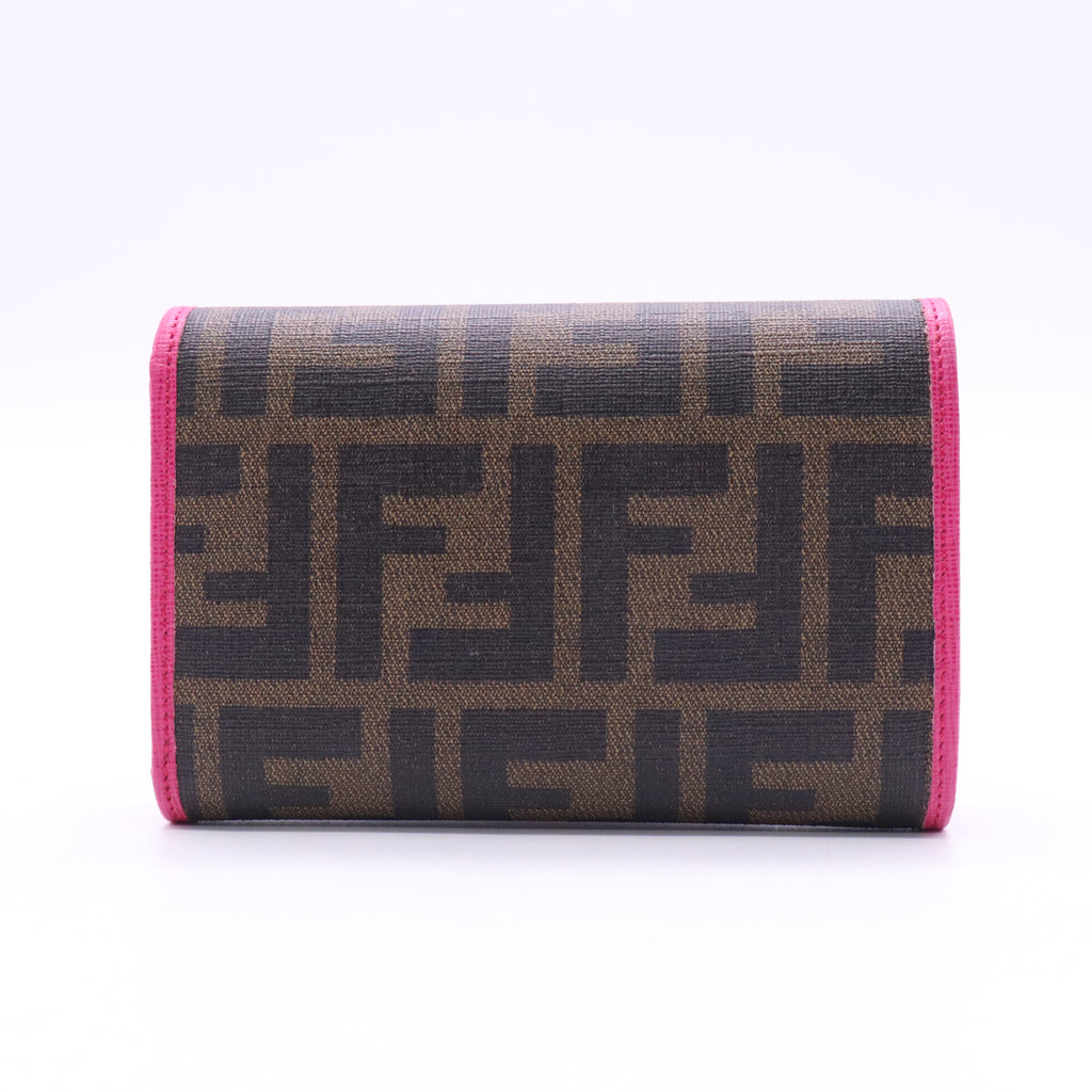 Fendi Pink/Brown Zucca Canvas and Leather Logo Trifold Compact Wallet TWINS W20788