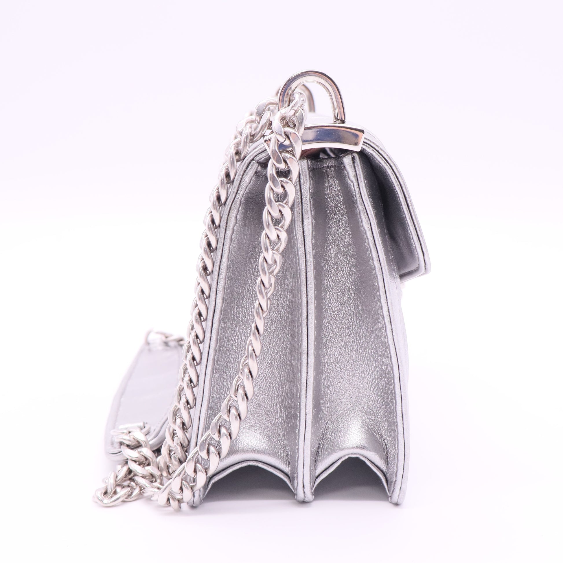 Small Metallic Silver Miu Confidential Matelassé Nappa Leather Bag