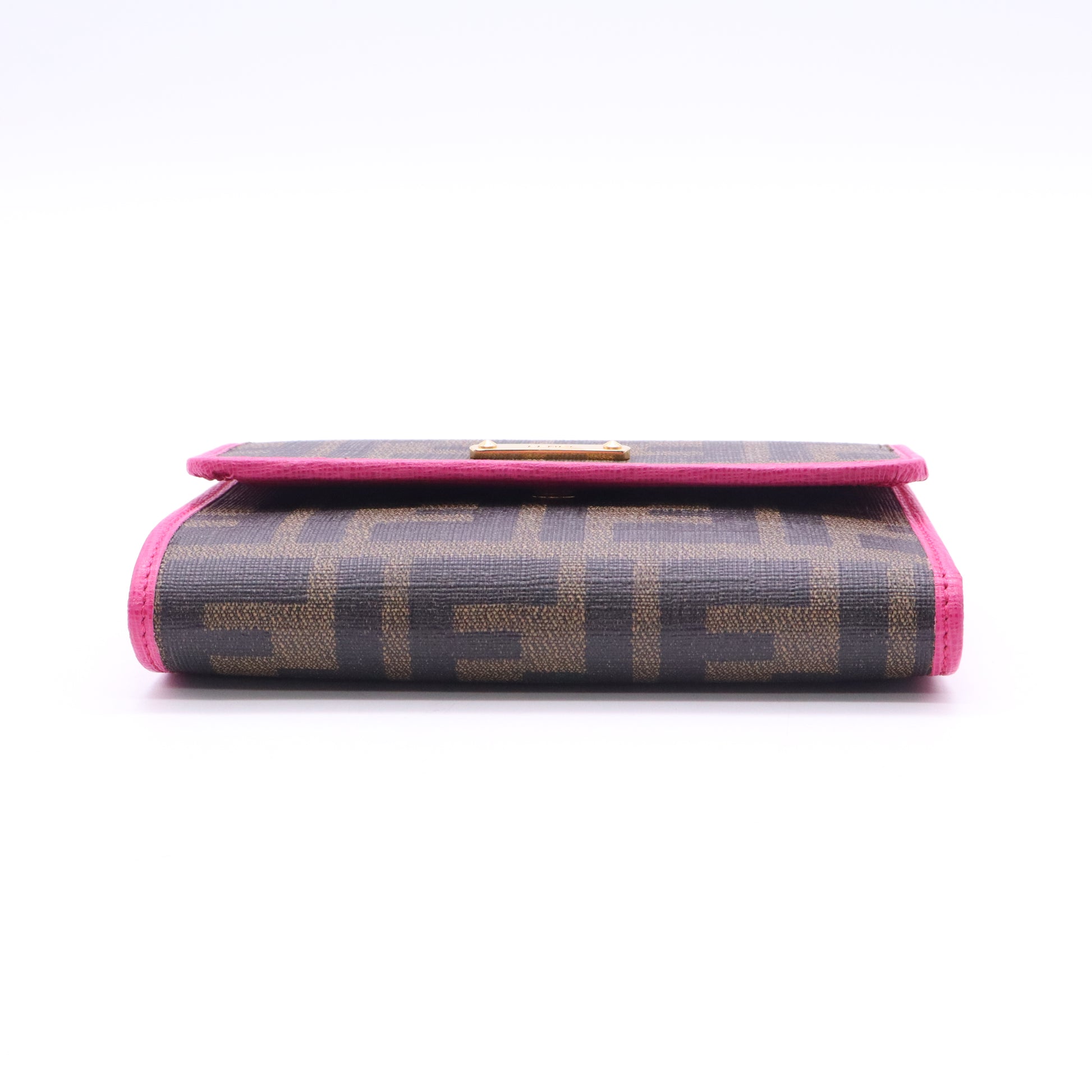 Fendi Pink/Brown Zucca Canvas and Leather Logo Trifold Compact Wallet TWINS W20788