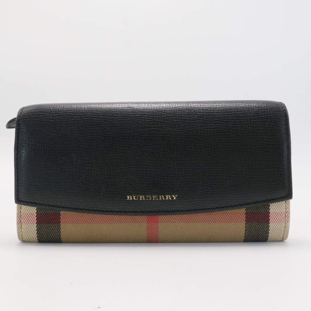 Porter Continental Wallet Leather and House Check Canvas Long