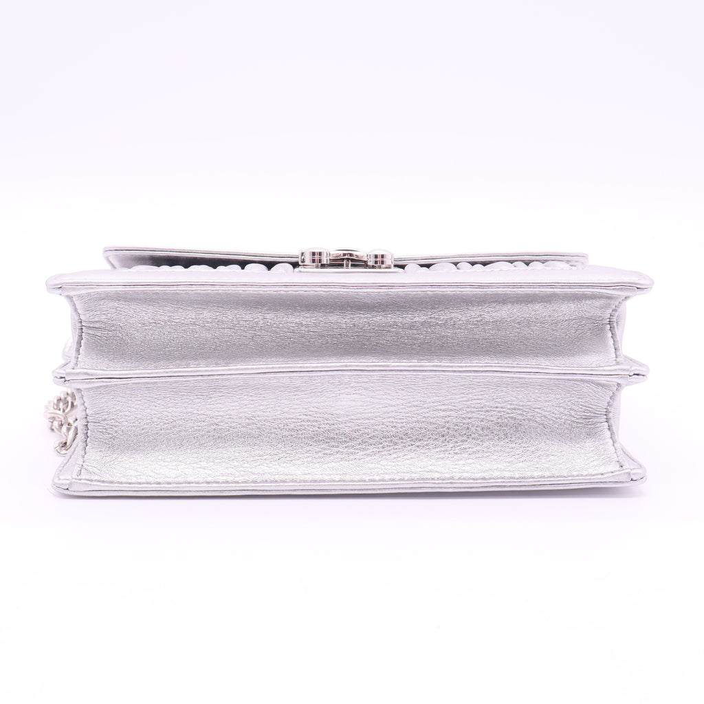 Small Metallic Silver Miu Confidential Matelassé Nappa Leather Bag