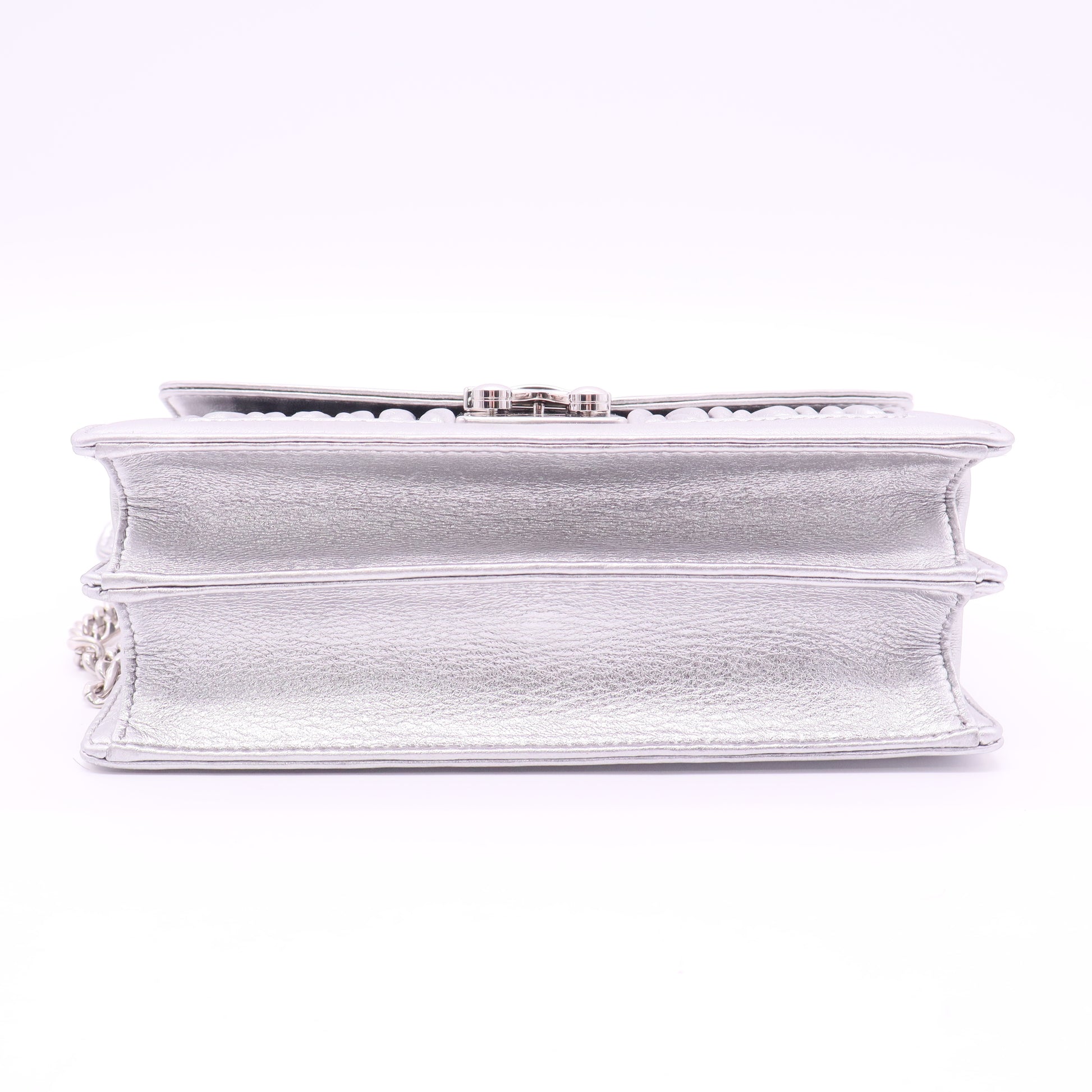 Small Metallic Silver Miu Confidential Matelassé Nappa Leather Bag