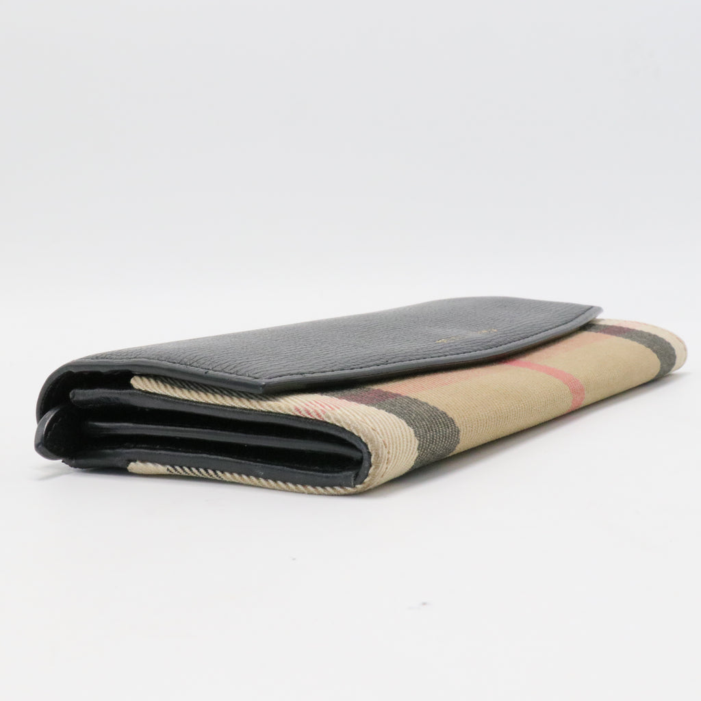 Porter Continental Wallet Leather and House Check Canvas Long