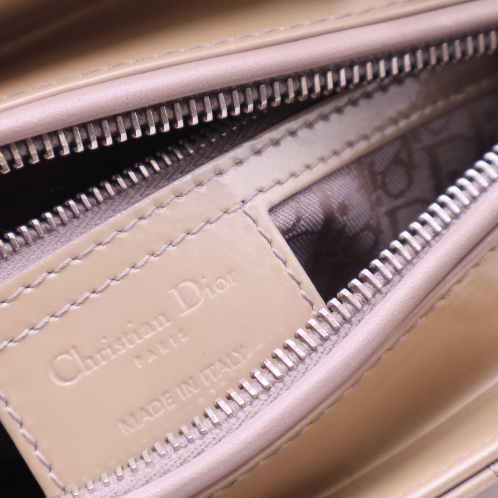 Beige Cannage Patent Leather Medium Lady Dior