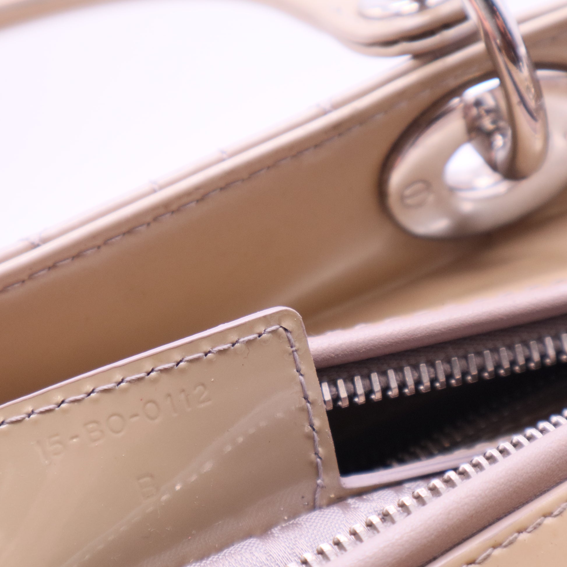 Beige Cannage Patent Leather Medium Lady Dior