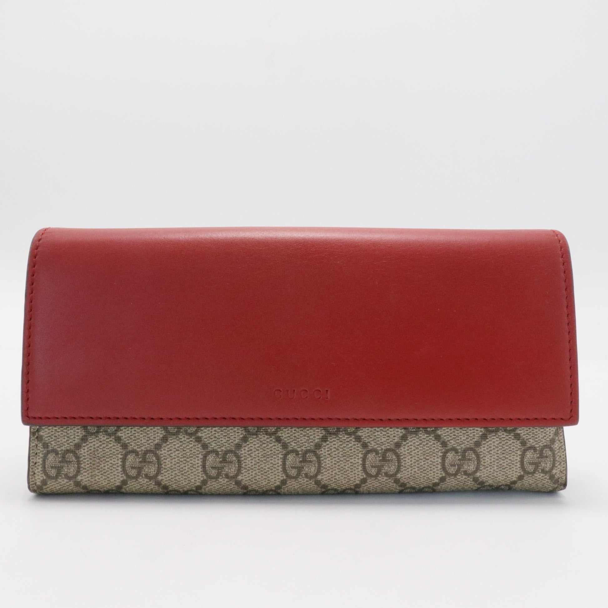 GG Supreme Monogram Calfskin Continental Wallet Beige Ebony Hibiscus Red New Rosette