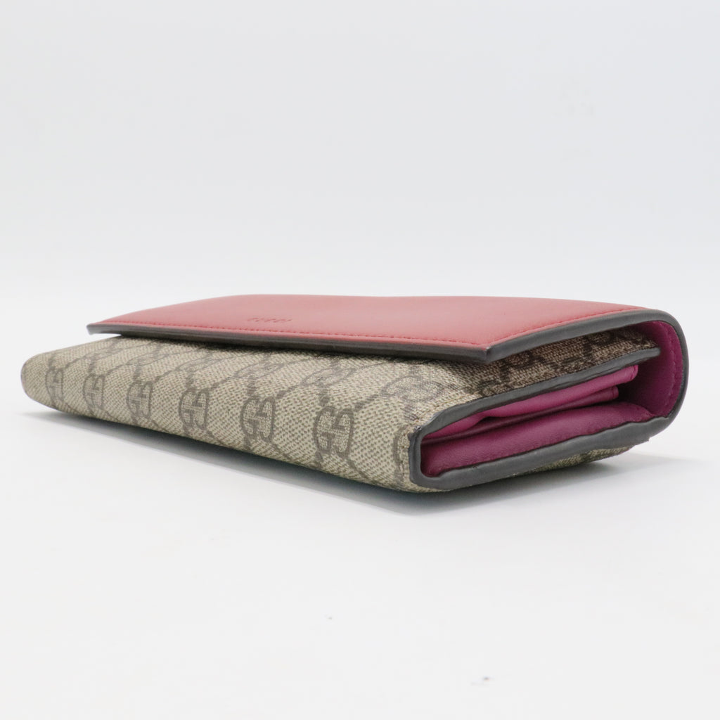 GG Supreme Monogram Calfskin Continental Wallet Beige Ebony Hibiscus Red New Rosette