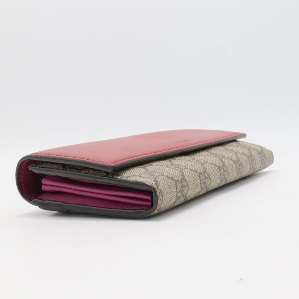 GG Supreme Monogram Calfskin Continental Wallet Beige Ebony Hibiscus Red New Rosette