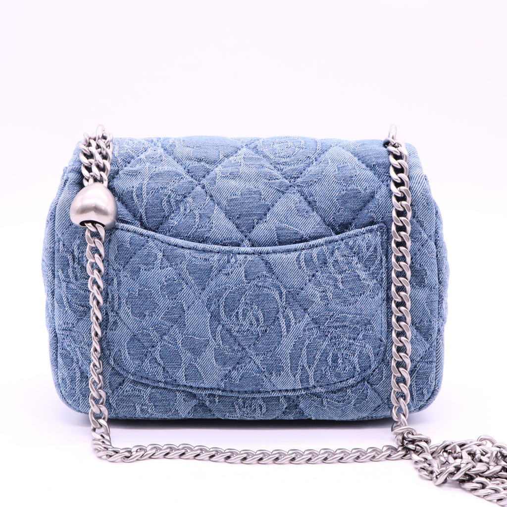 Denim Floral Jacquard Quilted Mini Flap Bag