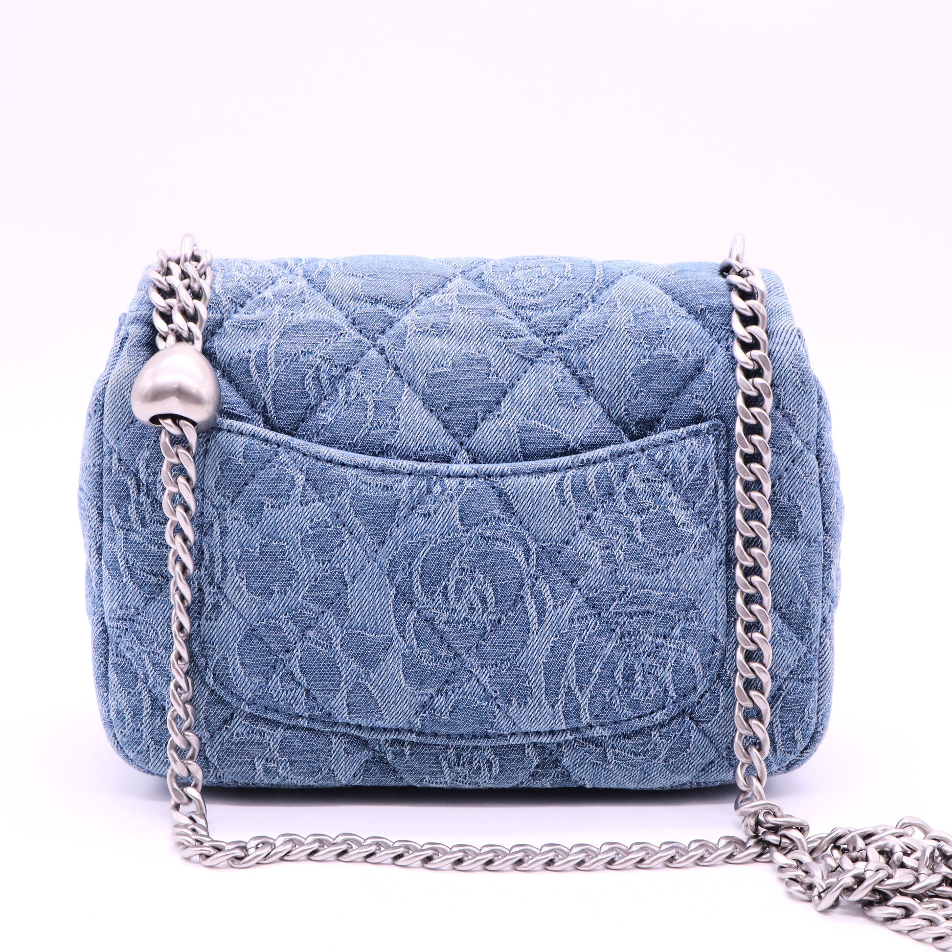 Denim Floral Jacquard Quilted Mini Flap Bag