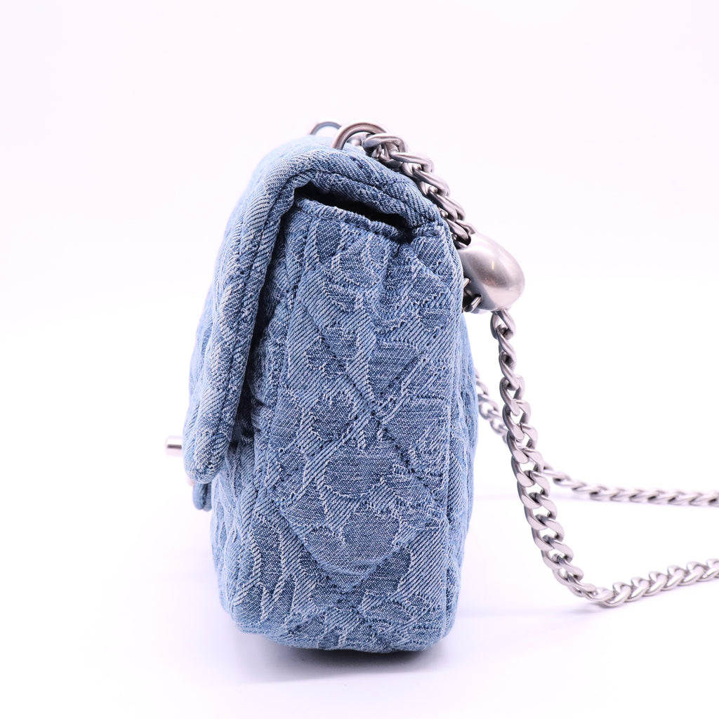 Denim Floral Jacquard Quilted Mini Flap Bag