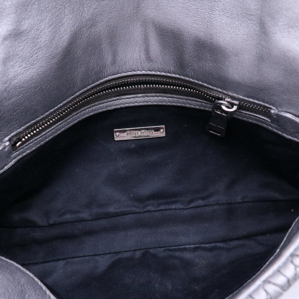 Metallic Silver Matelasse Leather Crystal Shoulder Bag B12259