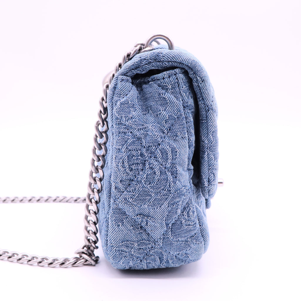 Denim Floral Jacquard Quilted Mini Flap Bag