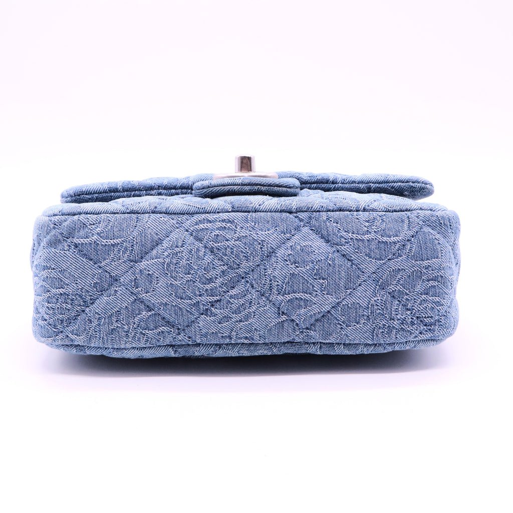 Denim Floral Jacquard Quilted Mini Flap Bag