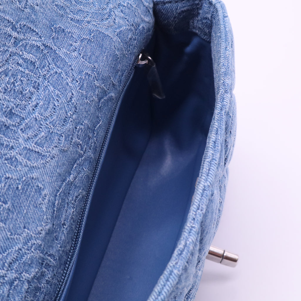 Denim Floral Jacquard Quilted Mini Flap Bag