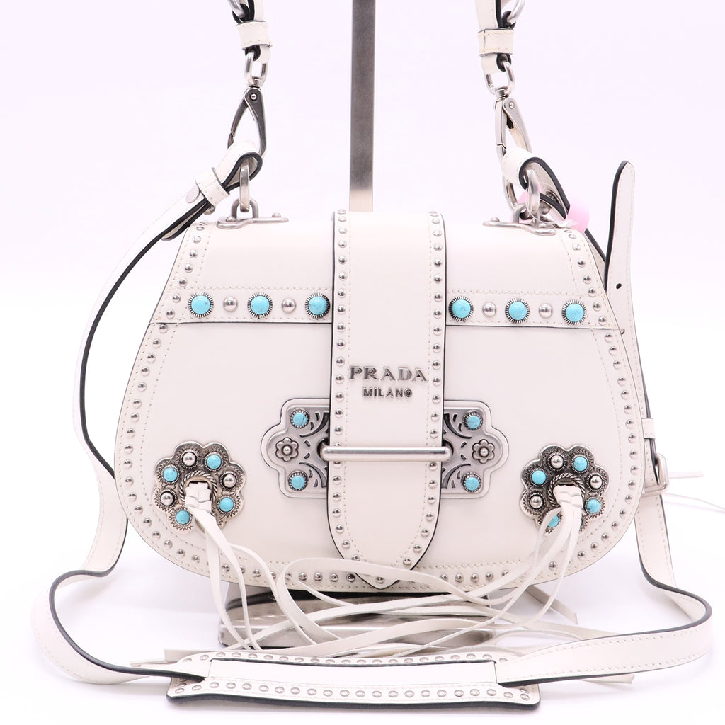 Prada City Folk Cahier Calfskin Studded Crossbody Bag twins